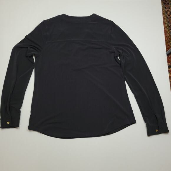Anne Klein Women's v-neck Blouse Black Gold buttons rivets Pockets Womens Size M - Picture 7 of 8